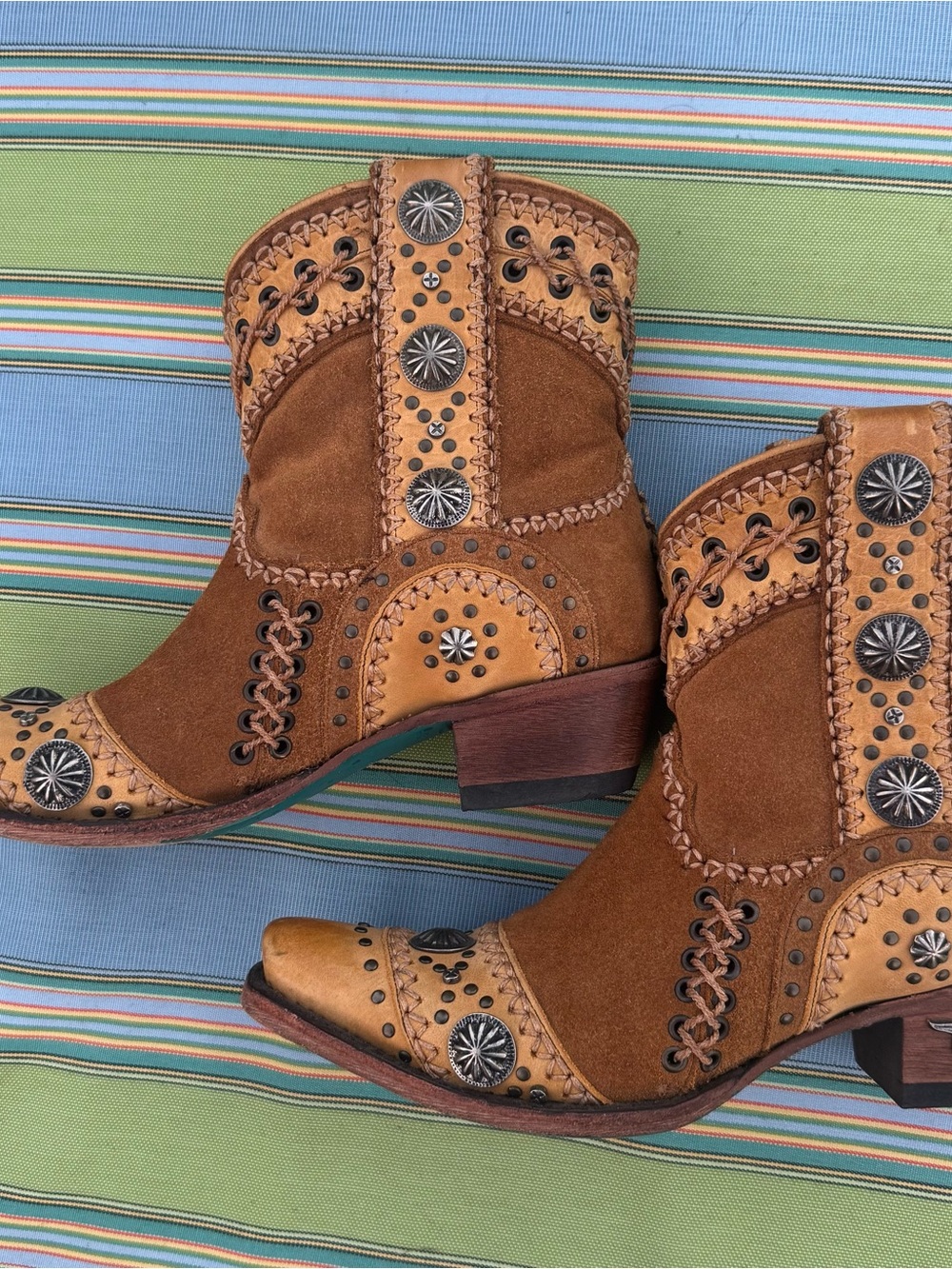 Lane Boots woman’s Wind Walker  Studded brown suede/ leather snip toe size 8